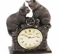 Juliana Figurine Clock Bronze Effect 2 Cats Size: H27 x W14 x D8 cms