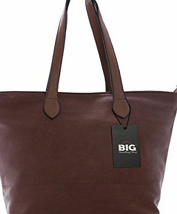 Big Handbag Shop Womans Designer Plain Soft Tote Shoulder Bag (Medium Tan)