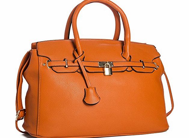 Big Handbag Shop Womens Faux Leather Designer Inspired Tote Shoulder Bag (6644 Orange)