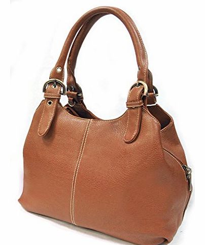 Big Handbag Shop Womens Medium Size Plain Shoulder Bag with a Long Strap (33622 Medium Tan)