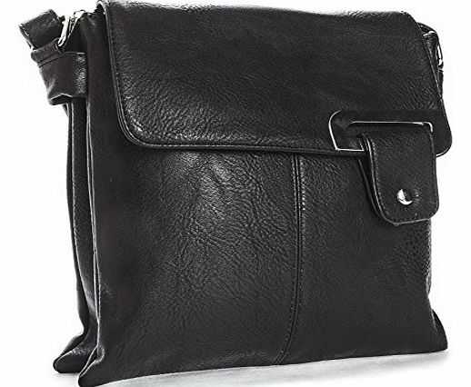 Big Handbag Shop Womens Medium Trendy Messenger Cross Body Shoulder Bag (9729 Black)