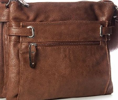 Big Handbag Shop Womens Multi Pocket Medium Messenger Shoulder Bag (829 Medium Tan)