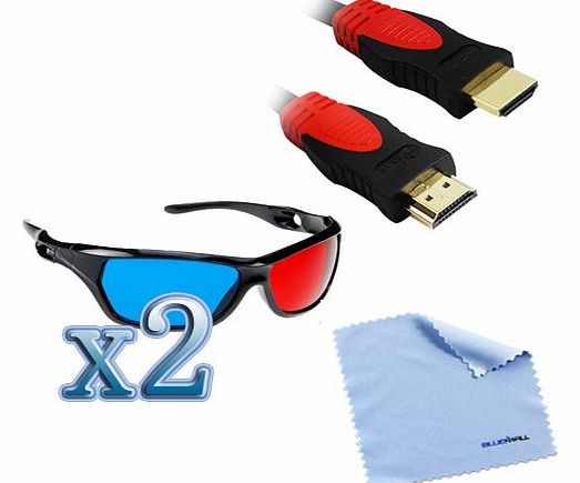  10FT HDMI Cable + 2X 3D Red/Cyan Glasses for VIZIO; Panasonic; Sharp; Toshiba; Samsung; Sony; Sonic HDTV, Plasma TV, LCD TV; Bluray DVD, HD DVD watching 3D Movies & XBOX 360, PS3 Playing 