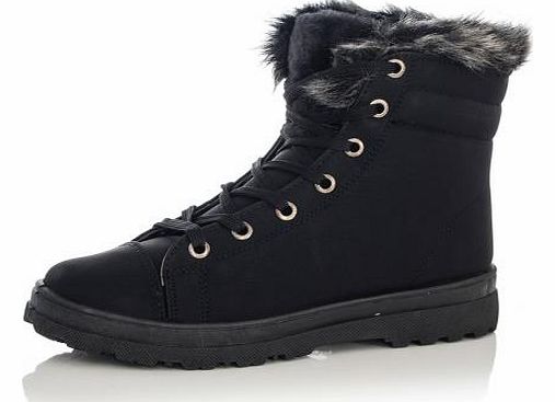 And Grey Faux Fur Trim Lace Up Boots