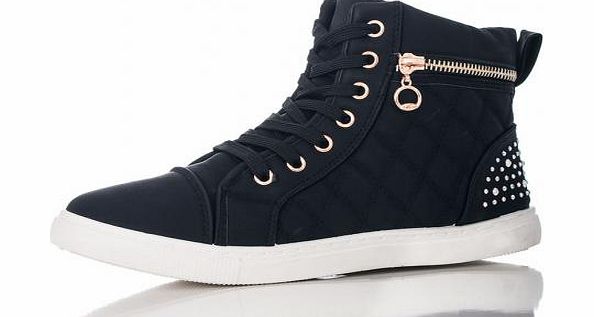 Black Diamante High Top Trainers