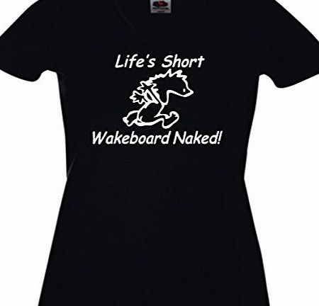 Black Dragon T-Shirt Woman V-Neck black -Lifes Short Wakeboard Naked - L