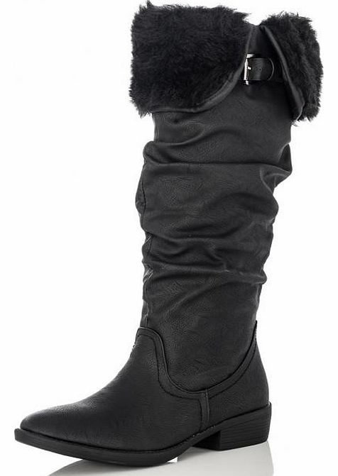 Faux Fur Top Calf Length Boots