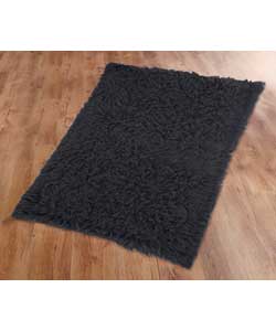 Black Flokati Wool Rug - 120 x 60cm