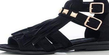 Black Fringe Sandals