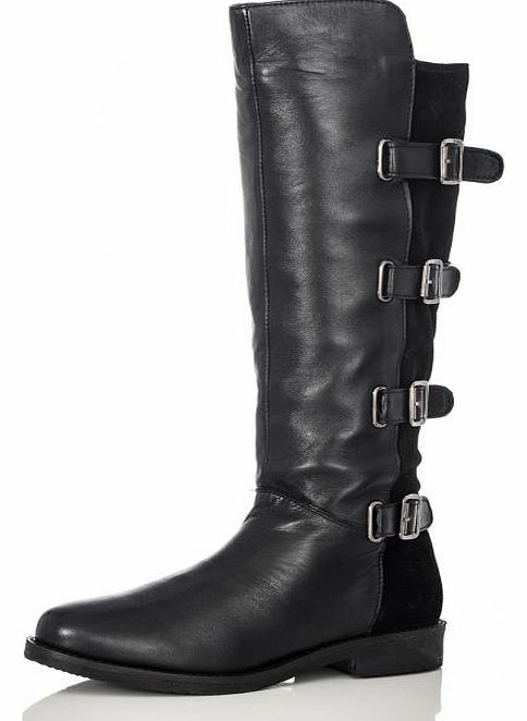 Black Leather 4 Buckle Riding Boots