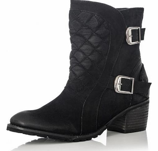 Black Leather Quilted Ankle Boots