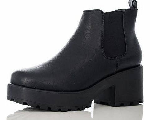 Black PU Chunky Stretch Ankle Boots