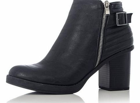 Black PU Line Quilt Chunky Ankle Boots