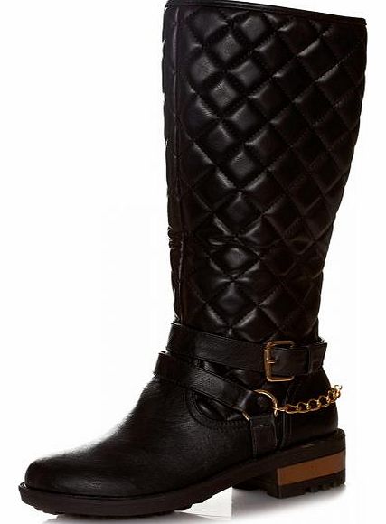 Quilted Chain High Leg Boots