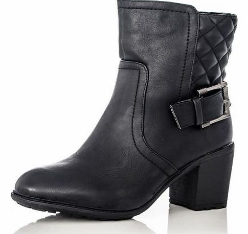 Black Quilted Chunky Heel Ankle Boots