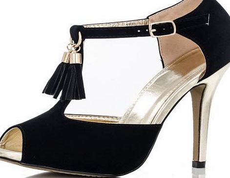 Black Tassel T-Bar Heels