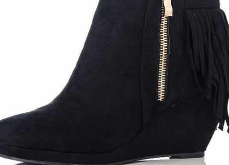 Black Tassel Wedge Shoe Boots