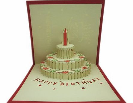 Originality DIY Hand-Made Stereoscopic Paper Sculptures Birthday Card-Red