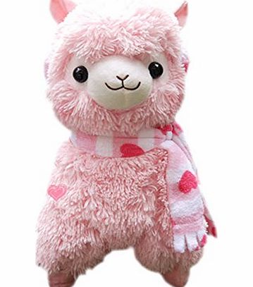 Blancho Plush Doll for Kids Pink Lamb Plush Toy Ideas Stuffed Alpaca with Scarf(H) 18.5``
