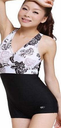 Blancho Women Boyleg Swim Suit Floral Print One Piece Outlet Crossback Medium