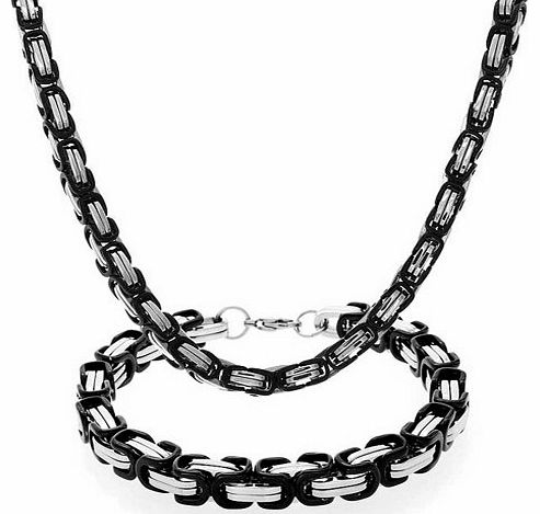 Bling Jewelry Stainless Steel Mens Two Tone Box Chain Bracelet Necklace Set
