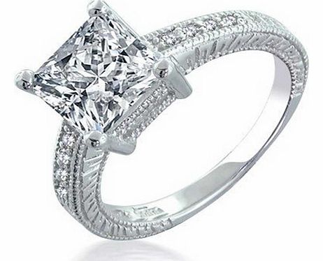 Bling Jewelry Sterling Silver 2.9ct CZ Princess Cut Engagement Ring