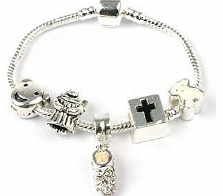 Childrens Baby Christening Keepsake Silver Pandora Style Charm/Bead Bracelet. Girls Gift/ Present 15cm (Other Sizes Available)