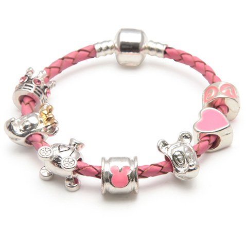 Childrens Disney Dreams Pink Leather Pandora Style Charm/Bead Bracelet. Girls Birthday Gift/Stocking Filler 15 cm(Other sizes available)