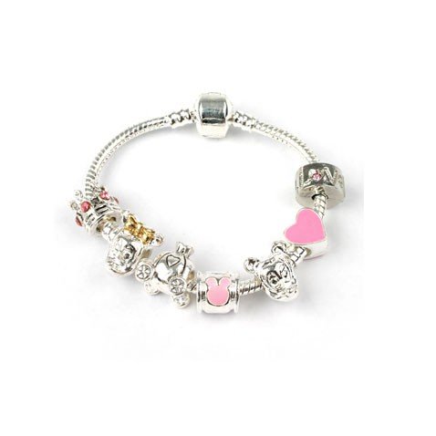 Bling Rocks Childrens Disney Dreams Silver and Pink Pandora Style Charm/Bead Bracelet. Girls Birthday Gift/Stocking Filler 15cm (Other Sizes Available)