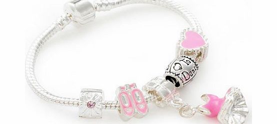 Bling Rocks Childrens Love to Dance Silver and Pink Ballet Dress/Shoes Pandora Style Charm/Bead Bracelet. Girls Birthday Gift/Stocking Filler 15cm (Other Sizes Available)