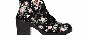 Blink Black floral lace-up heeled ankle boots