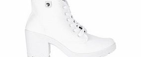 Blink White lace-up heeled ankle boots