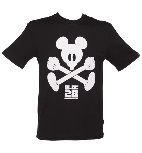 Mens Black Mickey Mouse Crossbones T-Shirt