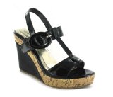 Platino `Charity` Ladies Patent Wedge Sandals - Black - 8 UK