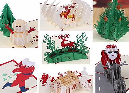 BLUBOON 3D Christmas Cards Set 7PCS Handmade Pop Up Greeting Festival Cards