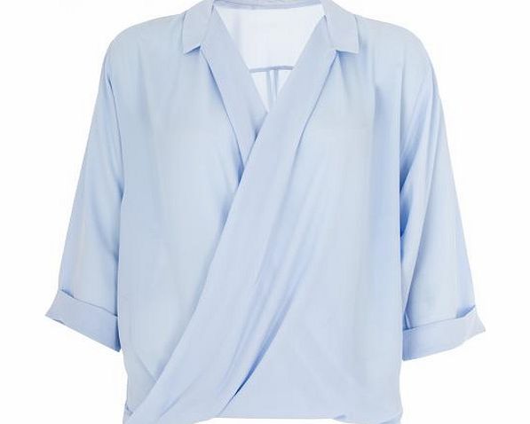 Blue Chiffon Crossover Front Blouse
