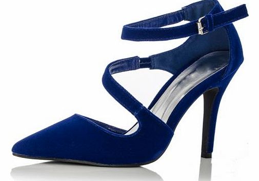 Blue Curl Strap Pointed Court Shoes