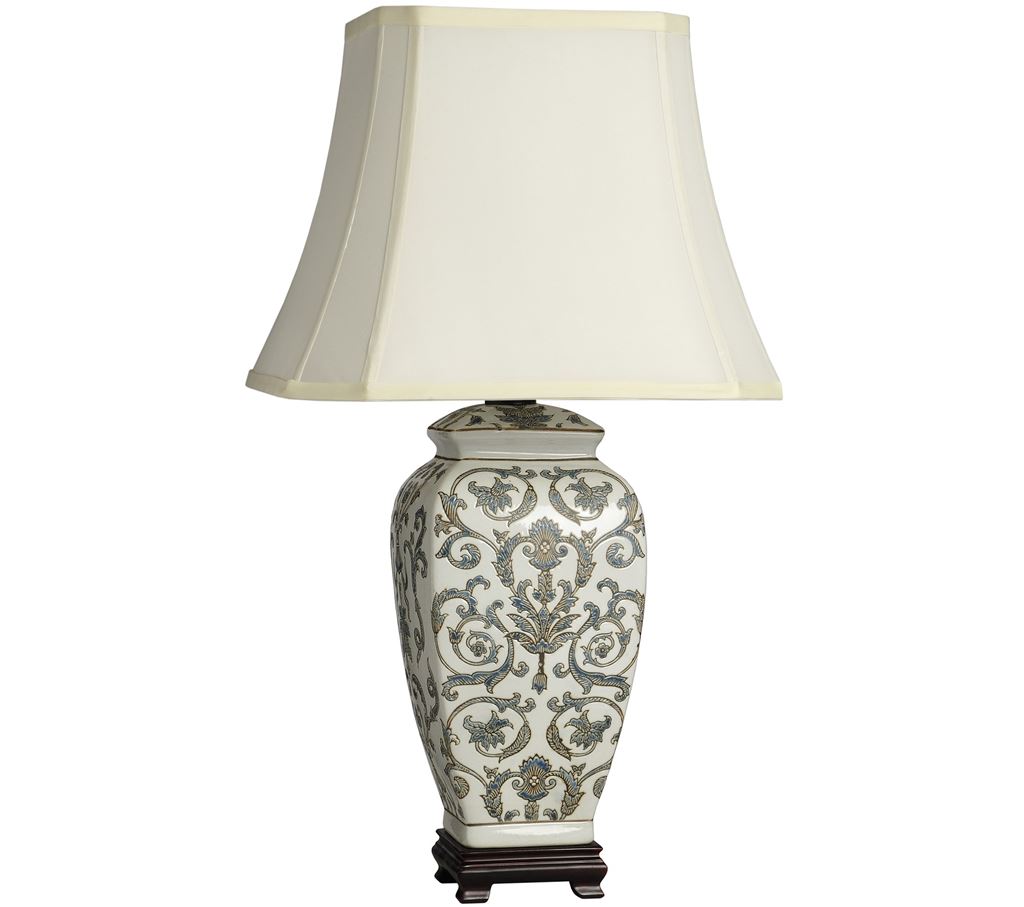 On White Pattern Ceramic Table Lamp