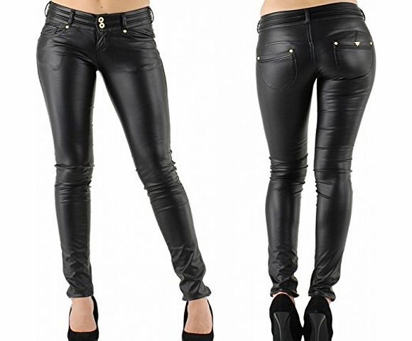 Blue Rags Womens Leather Look Stretch Black Skinny Slim Trousers Jeans sizes UK 4-12 (Tagged 40 fits waist 29-30 inches Rise 7``)