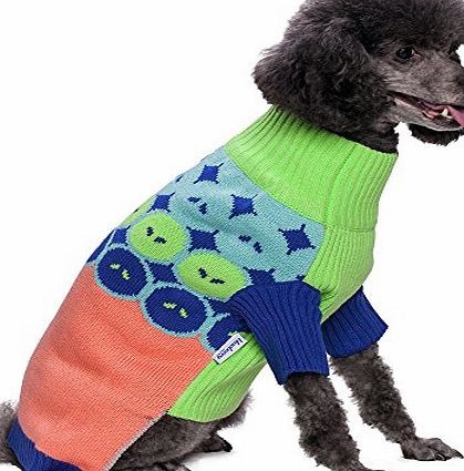 Blueberry Pet 12``/30cm Back Length Teletubbies Inspiration Winter Dog Jumper in Warm Colors of Lemon Green, Turquoise, Navy and Peach
