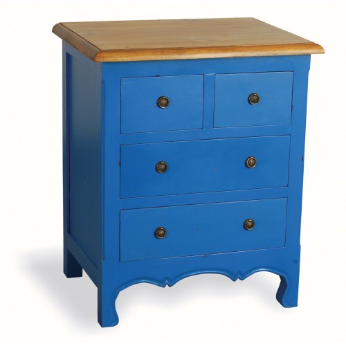 French Painted 4 Drawer Chest - med blue