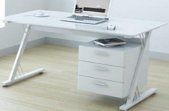BlueBoxInnovations U-Office Glass and Gloss White Computer Office Desk Workstation