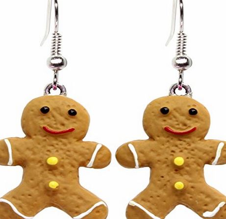 Bluebubble CHRISTMAS COOKIE Iced Gingerbread Man Dangle Earrings With FREE Gift Box