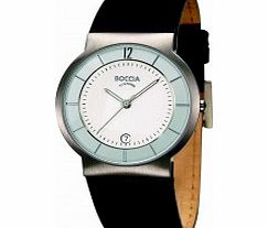 Boccia Mens Titanium Black Leather Strap Watch