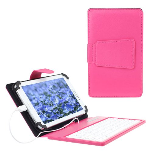 High Quality Hot Pink Leather Stand Case Cover with Micro USB Keyboard for 7 inch Tablet PC PDA