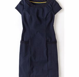Boden Broderie Ponte Dress, Blue,Cream,Grassy Green
