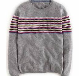 Boden Cashmere Crew Neck Jumper, Grey Melange/Red