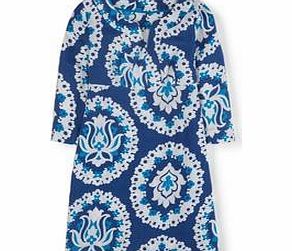Boden Casual Linen Tunic, Blue Woodblock,Lemon Curd