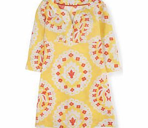 Boden Casual Linen Tunic, Lemon Curd Woodblock,Blues