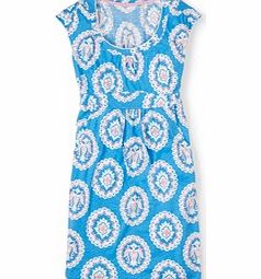 Boden Casual Weekend Dress, Bright Cyan Woodblock,Dill